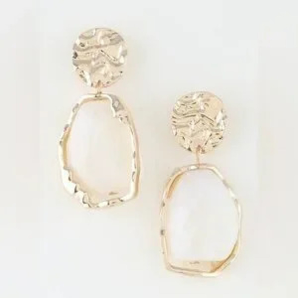 Gold White Abstract Marble Stone Earrings (5034)